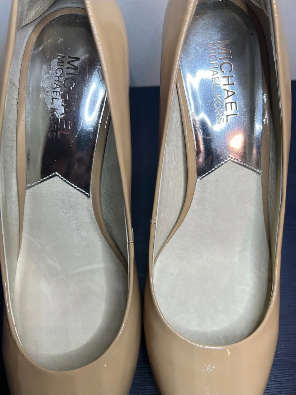 Michael Kors Nude  Patent Leather Platform Stiletto Pumps - Womens Heels Size 8